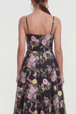 Spaghetti Straps Black Pink Flower A Line Maxi Wedding Guest Dress
