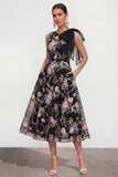 Black Pink Flower A Line Maxi Wedding Guest Dress with Pockets