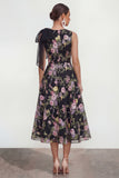 Black Pink Flower A Line Maxi Wedding Guest Dress with Pockets