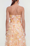 Champagne Floral Strapless A Line Maxi Wedding Guest Dress with Pockets