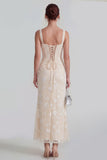 Apricot Corset Mermaid Ruched Thick Straps Maxi Wedding Guest Dress