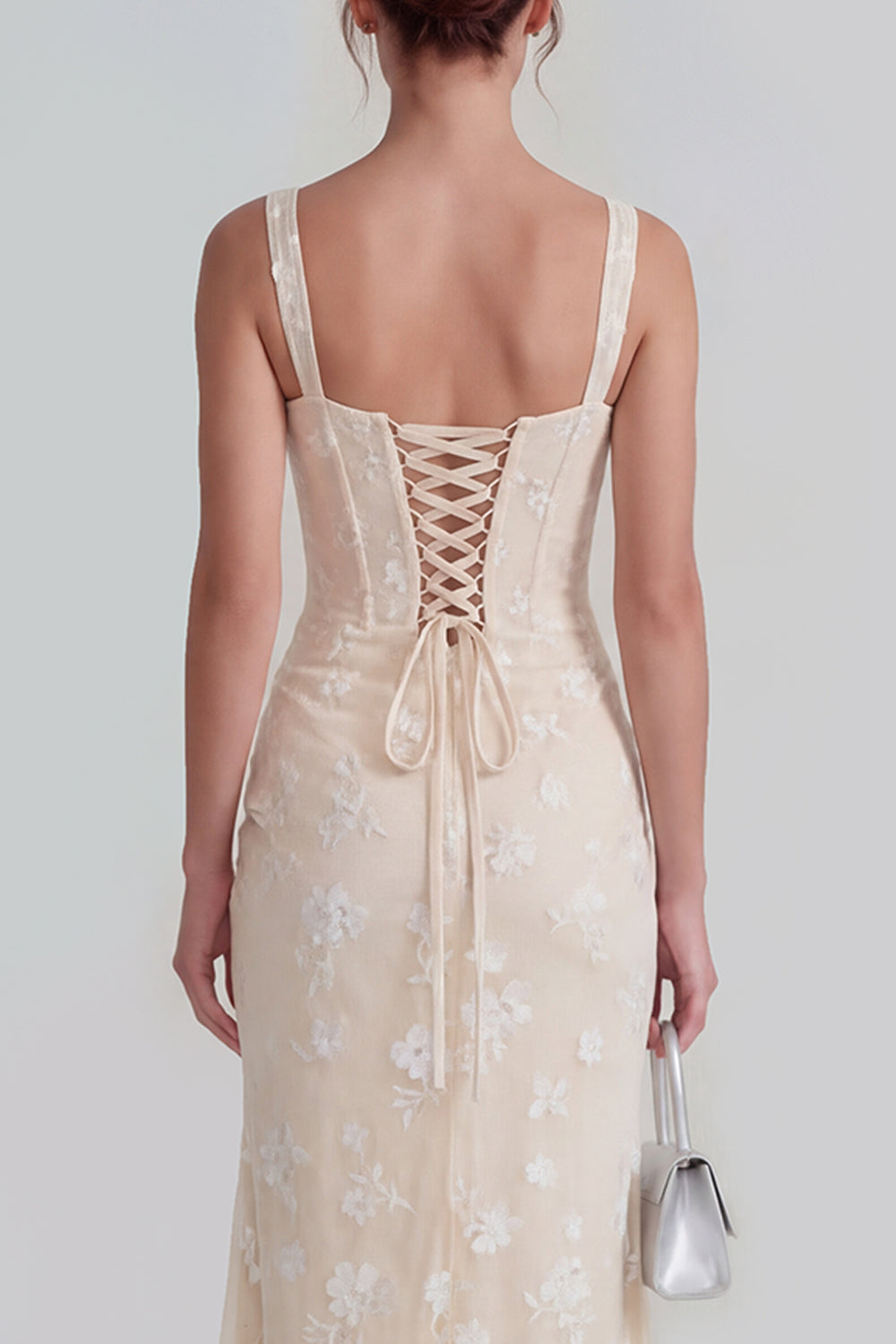 Apricot Corset Mermaid Ruched Thick Straps Maxi Wedding Guest Dress
