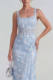 Apricot Corset Mermaid Ruched Thick Straps Maxi Wedding Guest Dress