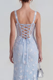 Apricot Corset Mermaid Ruched Thick Straps Maxi Wedding Guest Dress