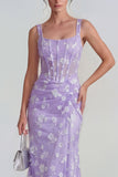 Apricot Corset Mermaid Ruched Thick Straps Maxi Wedding Guest Dress