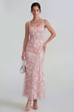 Apricot Corset Mermaid Ruched Thick Straps Maxi Wedding Guest Dress