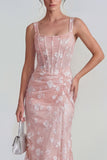 Apricot Corset Mermaid Ruched Thick Straps Maxi Wedding Guest Dress