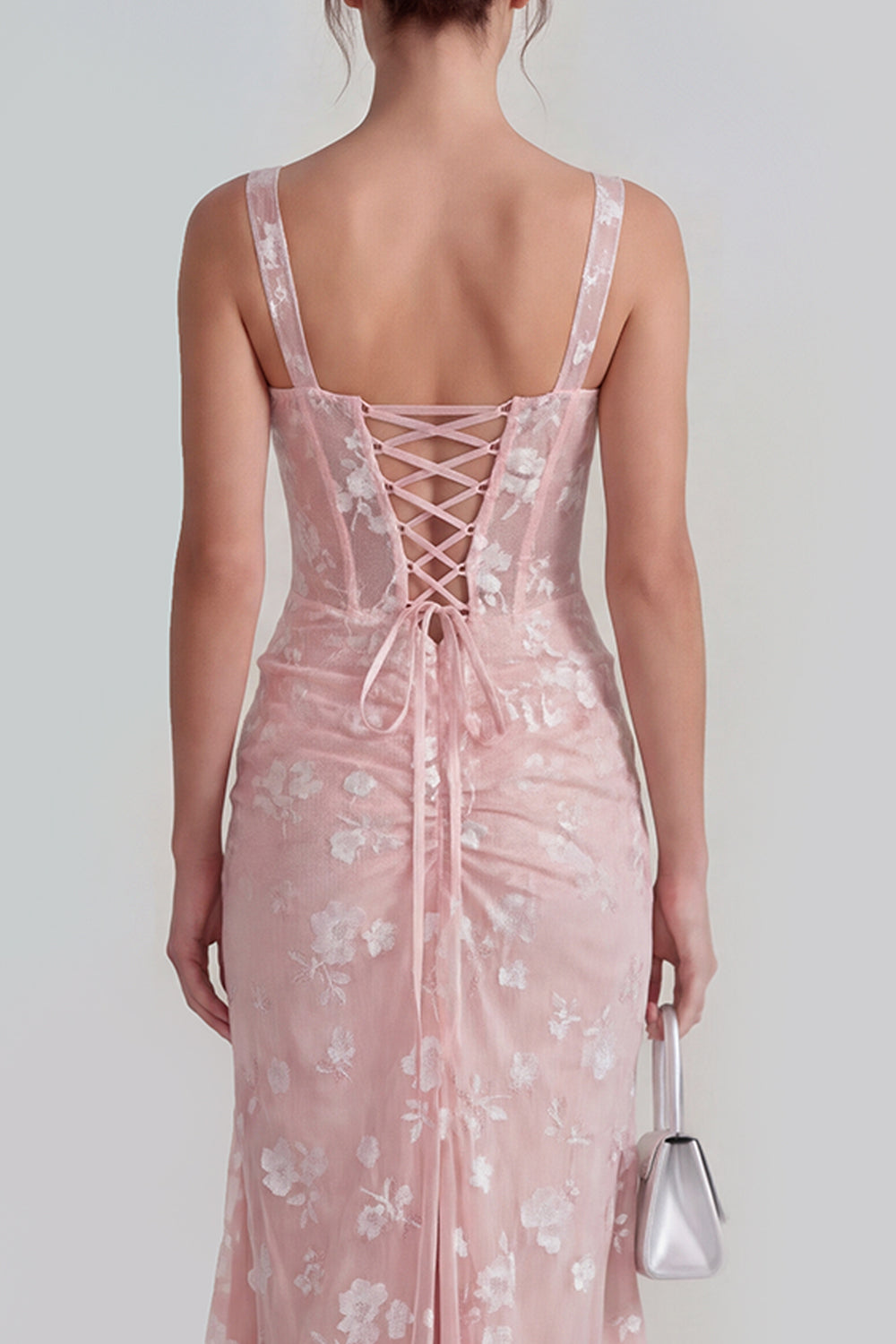 Apricot Corset Mermaid Ruched Thick Straps Maxi Wedding Guest Dress