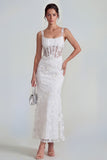 Apricot Corset Mermaid Ruched Thick Straps Maxi Wedding Guest Dress