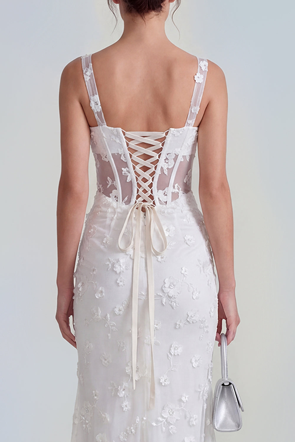 Apricot Corset Mermaid Ruched Thick Straps Maxi Wedding Guest Dress