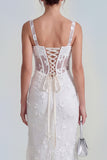 Apricot Corset Mermaid Ruched Thick Straps Maxi Wedding Guest Dress
