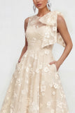 Lilac A Line Round Neck Maxi Wedding Guest Dress with Pockets