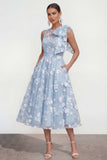 Lilac A Line Round Neck Maxi Wedding Guest Dress with Pockets
