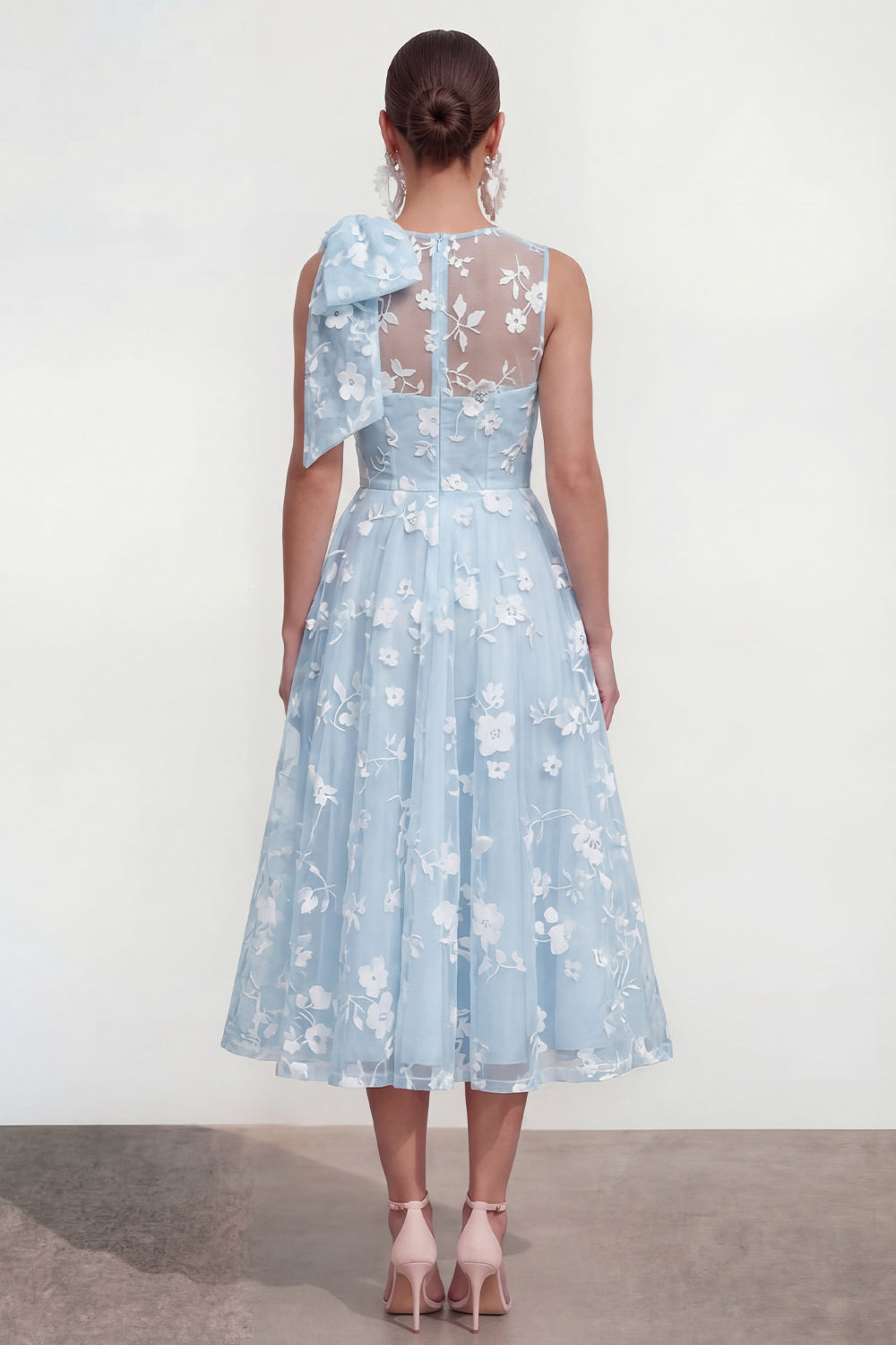 Lilac A Line Round Neck Maxi Wedding Guest Dress with Pockets