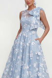 Lilac A Line Round Neck Maxi Wedding Guest Dress with Pockets