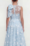 Lilac A Line Round Neck Maxi Wedding Guest Dress with Pockets