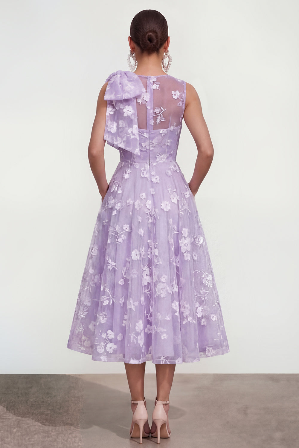 Lilac A Line Round Neck Maxi Wedding Guest Dress with Pockets