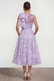 Lilac A Line Round Neck Maxi Wedding Guest Dress with Pockets