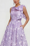 Lilac A Line Round Neck Maxi Wedding Guest Dress with Pockets