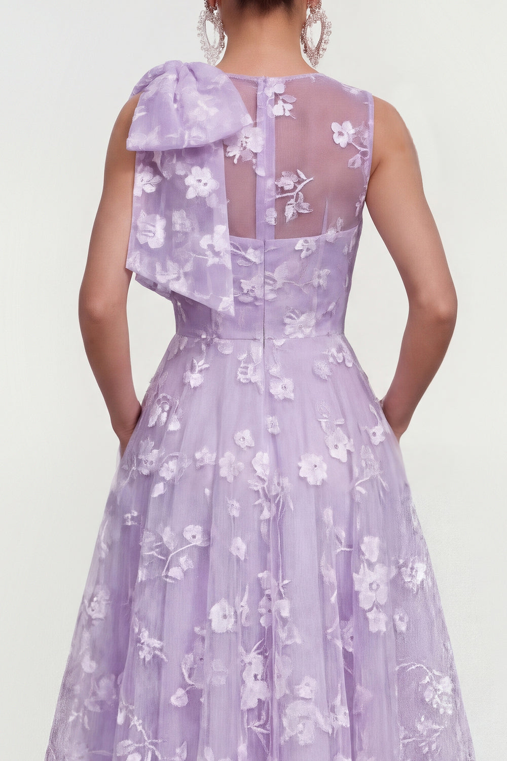Lilac A Line Round Neck Maxi Wedding Guest Dress with Pockets