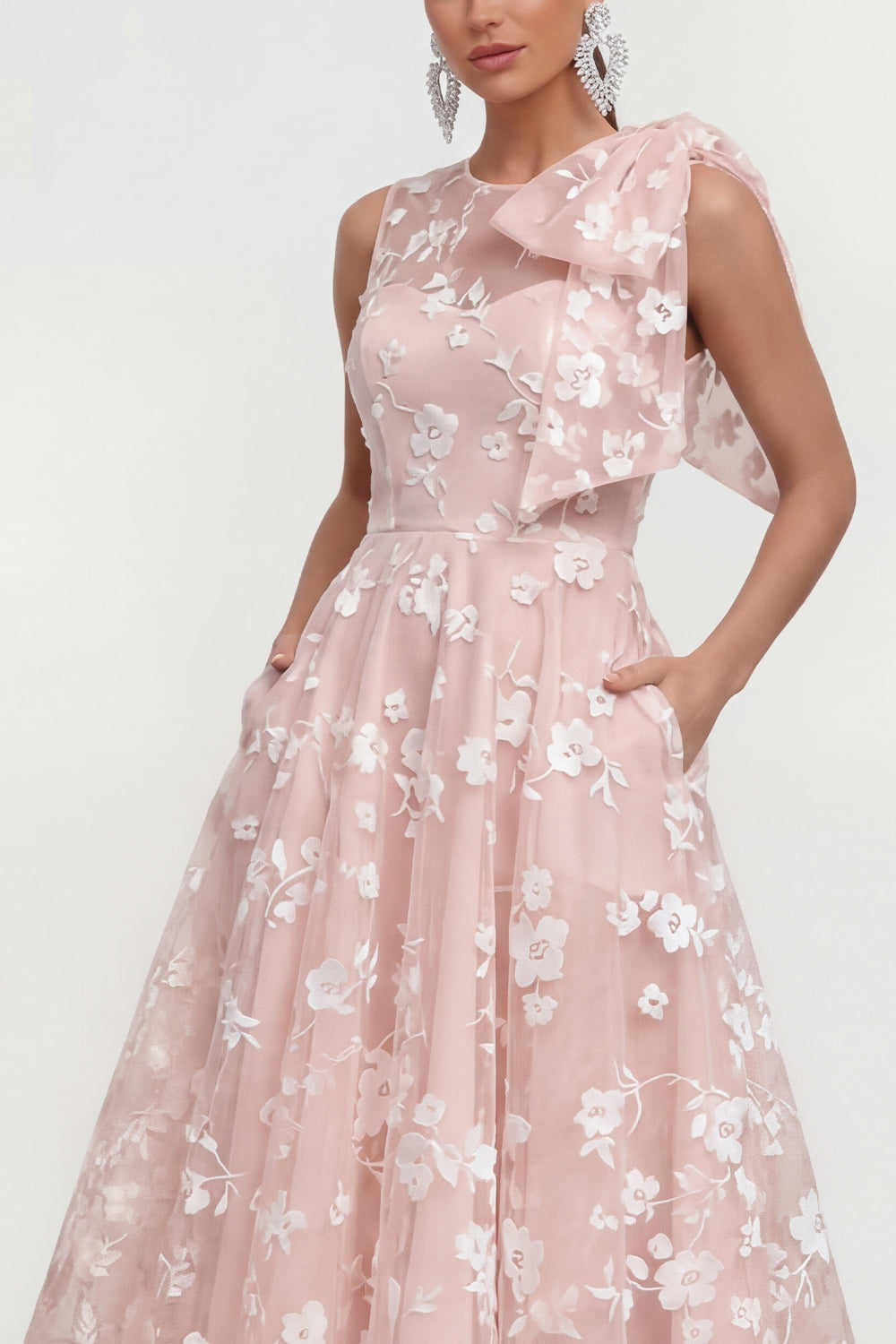 Lilac A Line Round Neck Maxi Wedding Guest Dress with Pockets