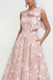 Lilac A Line Round Neck Maxi Wedding Guest Dress with Pockets