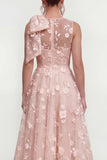 Lilac A Line Round Neck Maxi Wedding Guest Dress with Pockets