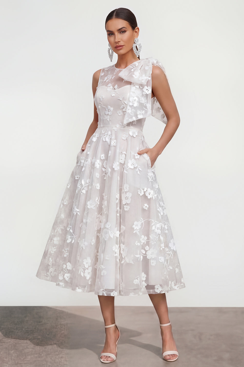 Lilac A Line Round Neck Maxi Wedding Guest Dress with Pockets