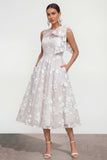 Lilac A Line Round Neck Maxi Wedding Guest Dress with Pockets