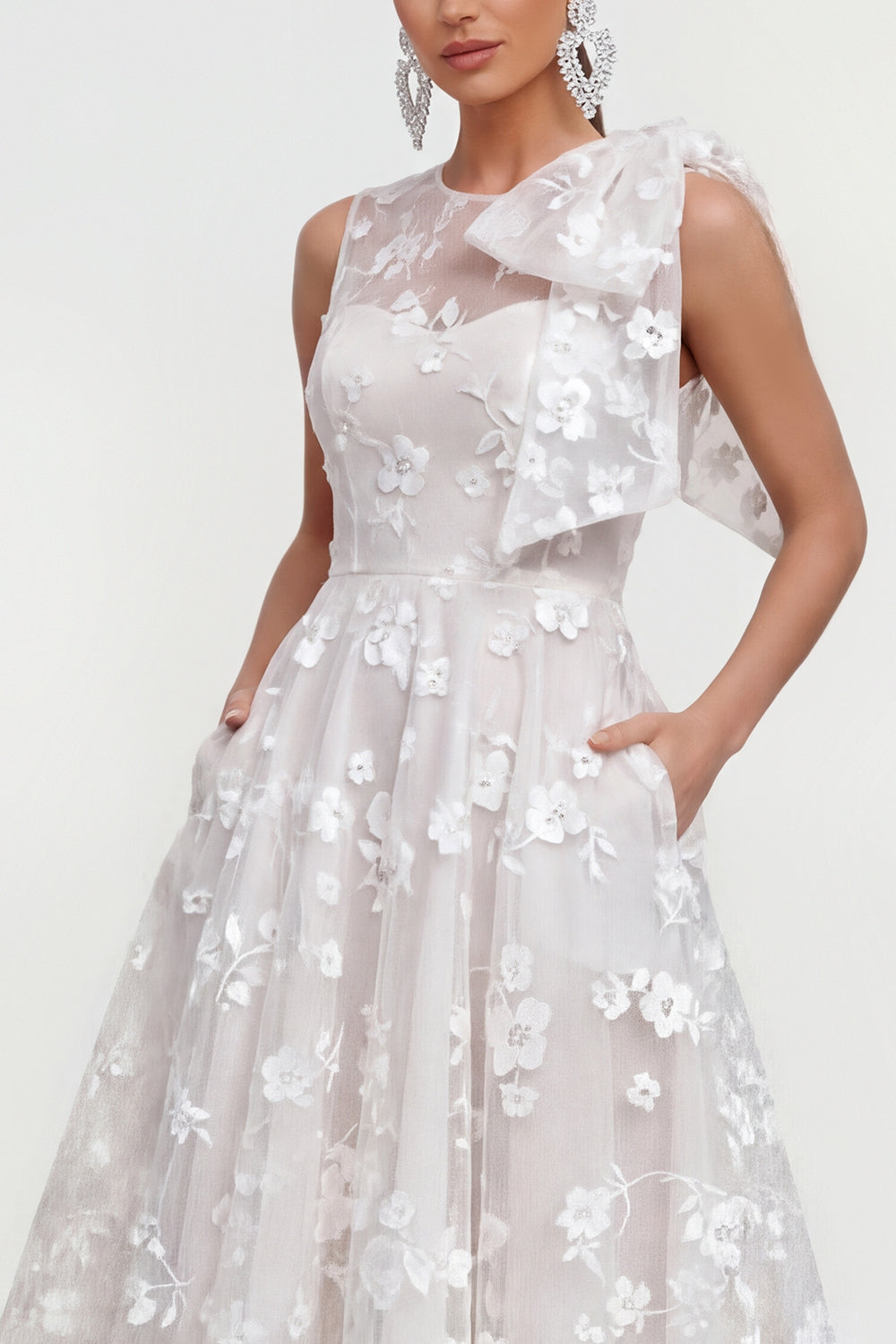 Lilac A Line Round Neck Maxi Wedding Guest Dress with Pockets