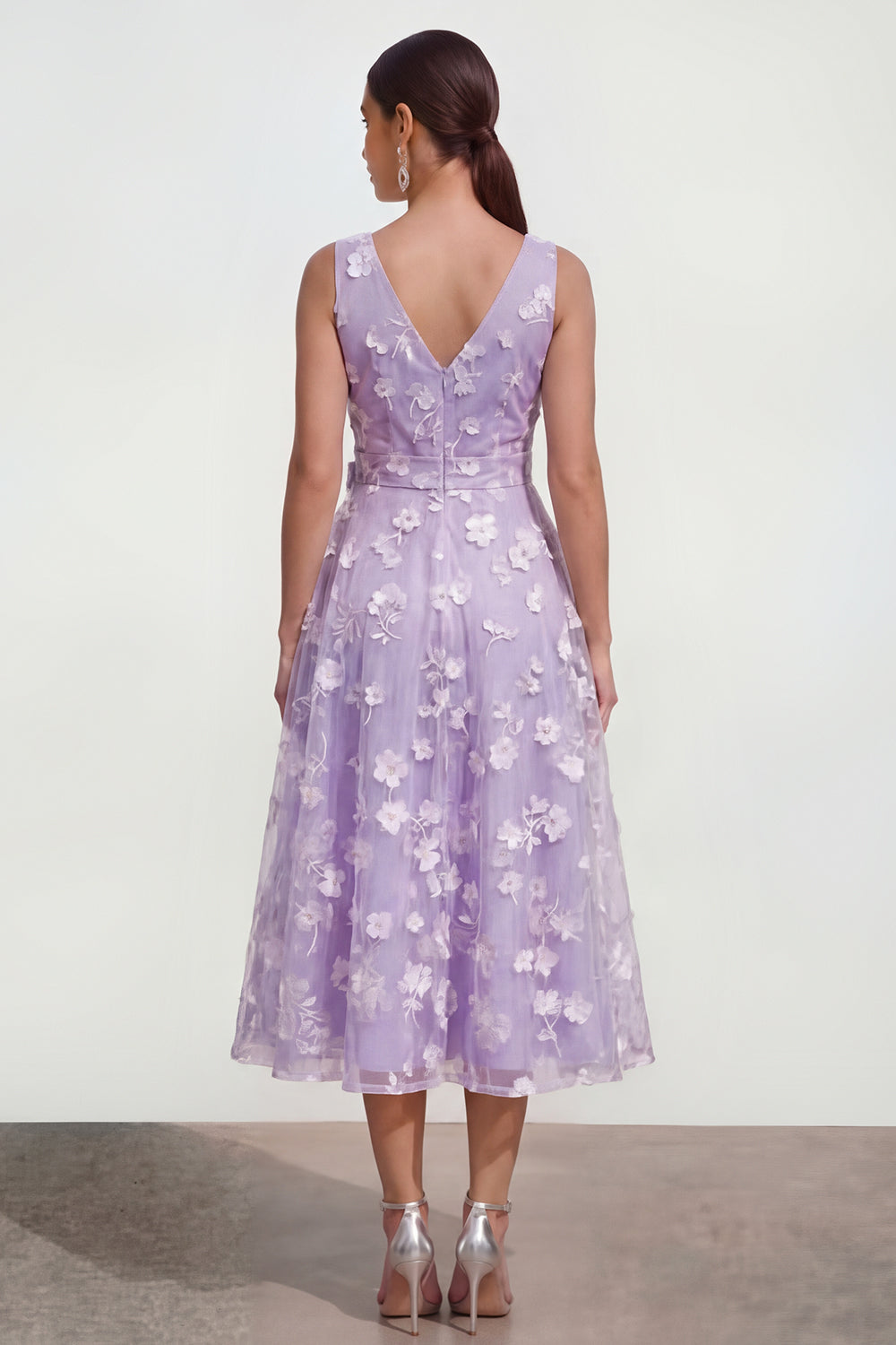 Blue A Line V-Neck Floral Ruched Maxi Wedding Guest Dress with Bow