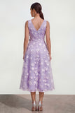 Blue A Line V-Neck Floral Ruched Maxi Wedding Guest Dress with Bow