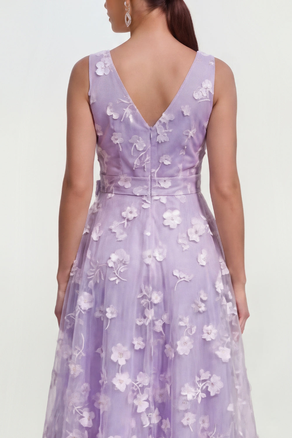 Blue A Line V-Neck Floral Ruched Maxi Wedding Guest Dress with Bow