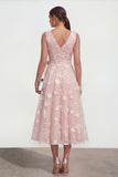 Blue A Line V-Neck Floral Ruched Maxi Wedding Guest Dress with Bow