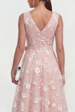 Blue A Line V-Neck Floral Ruched Maxi Wedding Guest Dress with Bow