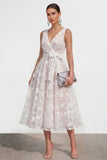 Blue A Line V-Neck Floral Ruched Maxi Wedding Guest Dress with Bow