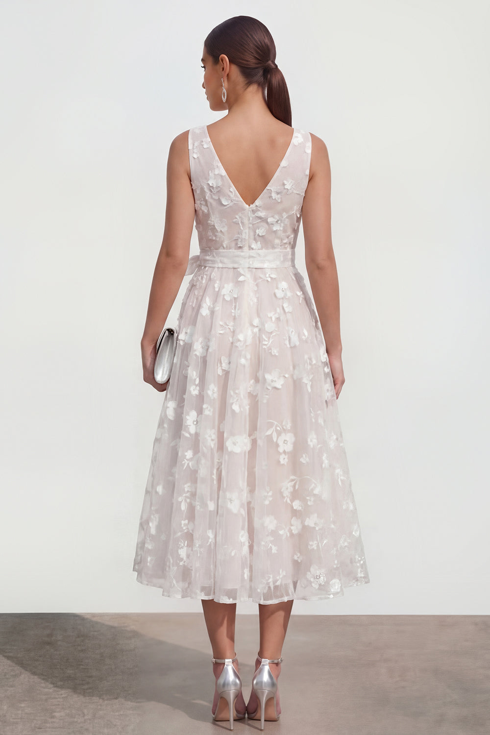 Blue A Line V-Neck Floral Ruched Maxi Wedding Guest Dress with Bow