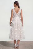 Blue A Line V-Neck Floral Ruched Maxi Wedding Guest Dress with Bow