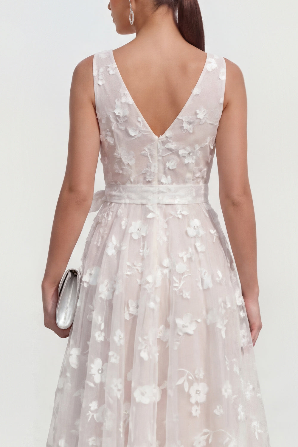 Blue A Line V-Neck Floral Ruched Maxi Wedding Guest Dress with Bow