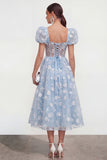 Pink Corset Floral Puff Sleeves A Line Maxi Wedding Guest Dress