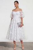 Puff Sleeves Apricot A Line Floral Ruched Maxi Wedding Guest Dress
