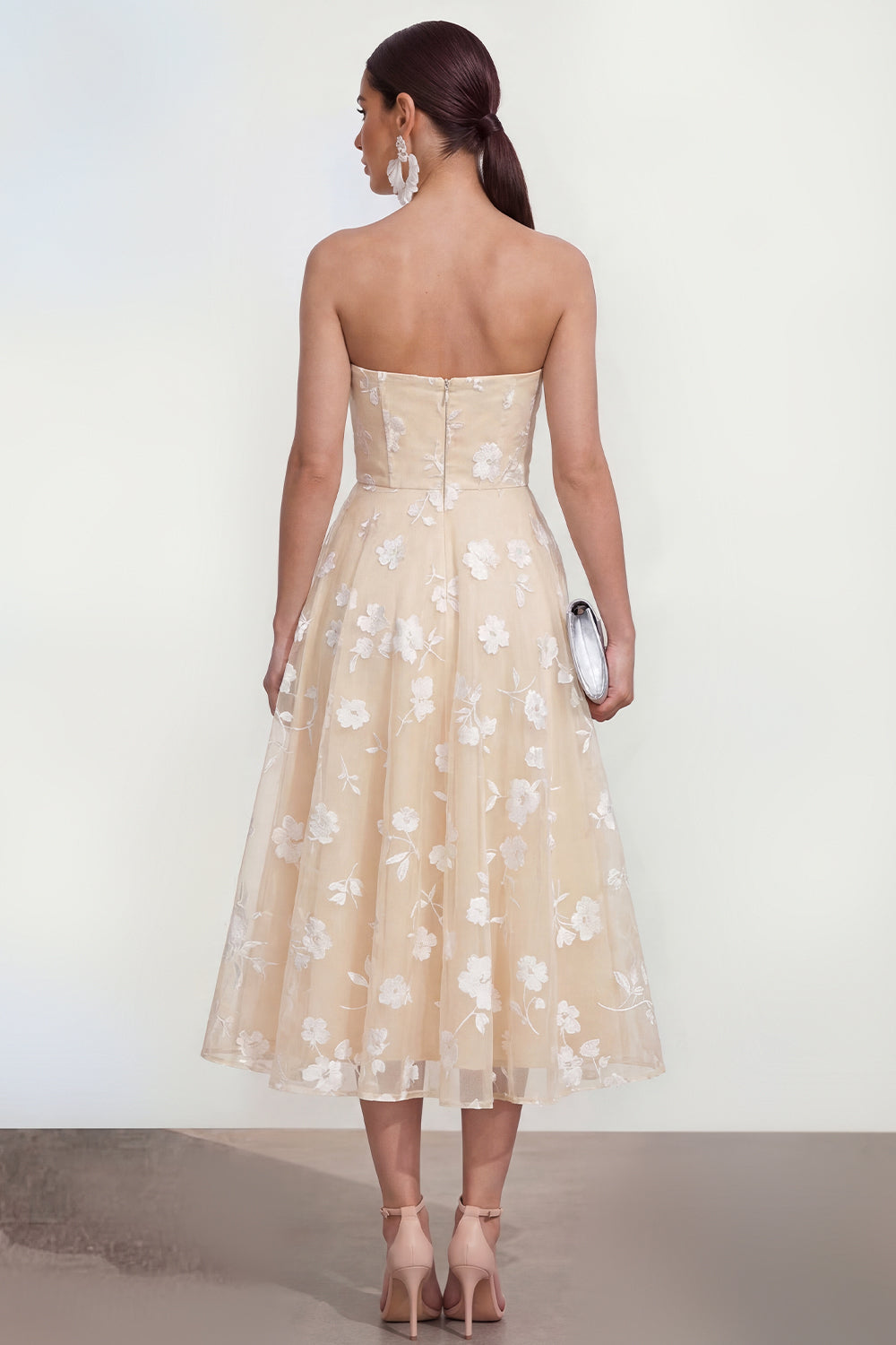 Strapless Corset Lilac A Line Floral Maxi Wedding Guest Dress