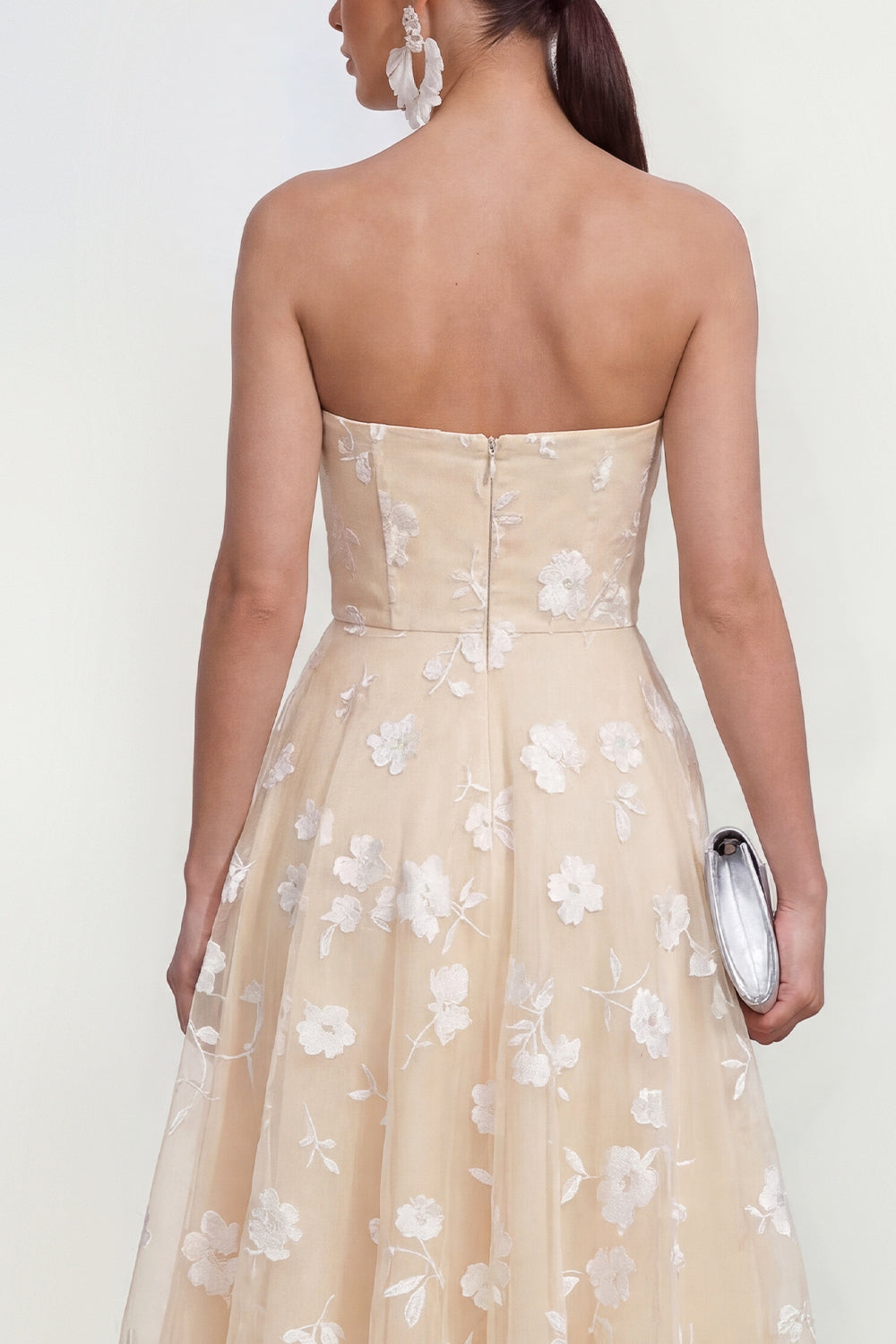 Strapless Corset Lilac A Line Floral Maxi Wedding Guest Dress