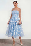 Strapless Corset Lilac A Line Floral Maxi Wedding Guest Dress