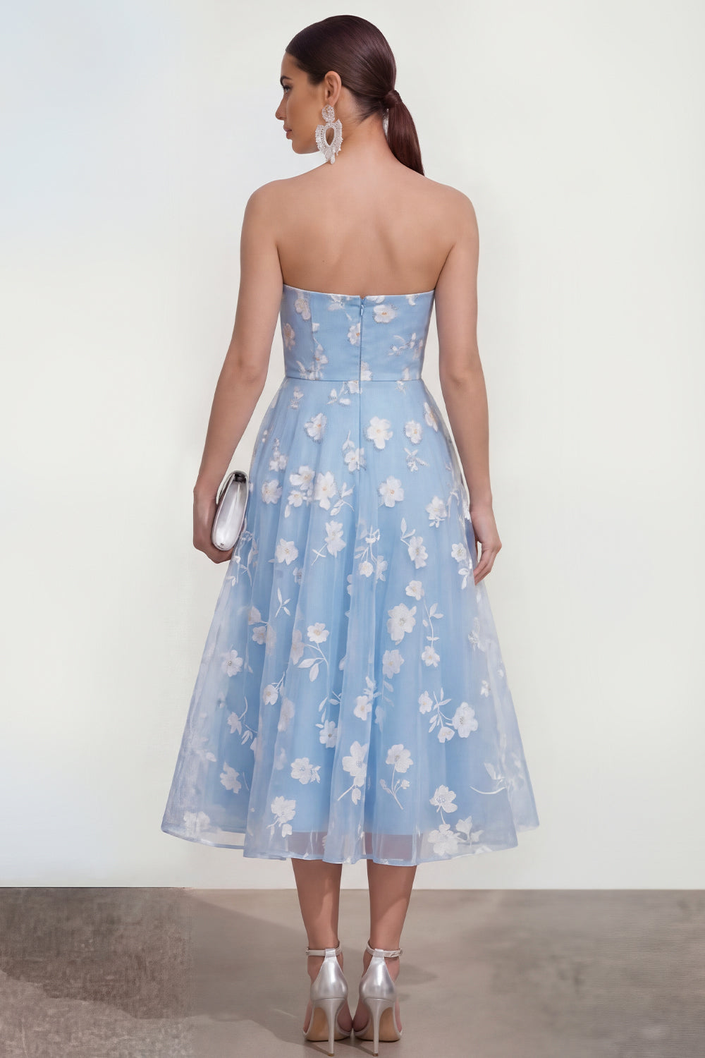 Strapless Corset Lilac A Line Floral Maxi Wedding Guest Dress