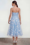 Strapless Corset Lilac A Line Floral Maxi Wedding Guest Dress