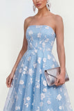 Strapless Corset Lilac A Line Floral Maxi Wedding Guest Dress