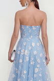 Strapless Corset Lilac A Line Floral Maxi Wedding Guest Dress