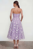 Strapless Corset Lilac A Line Floral Maxi Wedding Guest Dress