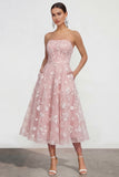 Strapless Corset Lilac A Line Floral Maxi Wedding Guest Dress